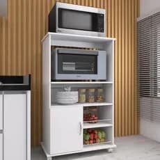 Armário Fruteira Forno com Suporte para Microondas e Balcão Multiuso com Rodinhas