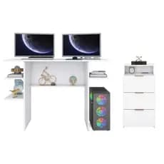 Kit Mesa Gamer Com Gaveteiro Branco 60cm