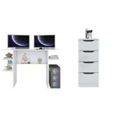 Kit Mesa Penteadeira Gamer Multiuso + Gaveteiro Organizador