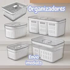 Kit 4 ou Unidade Organizador de Geladeira 5L, 2,2L e 0,65L Com Tampa Multiuso Alimentos Verduras e Vegetais