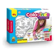 Tapete Infantil para Colorir Lavável Dinos e Era uma vez + 12 Giz de Cera