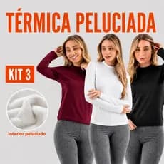Kit 3 Blusa Térmica Segunda Pele Feminina Básica Peluciada Inverno Frio Suplex Lisa