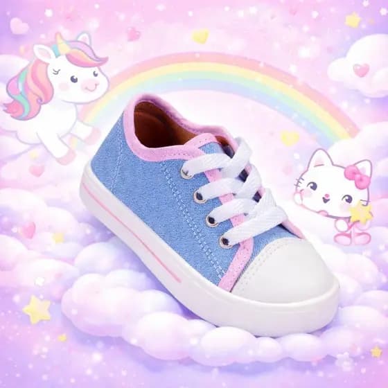 Tênis Infantil Menina Joy Casual Star Jeans Leve Escolar Antiderrapante Promoção Volta Às Aulas