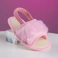 Chinelo com Elástico Bebê Menina Pantufa Pelúcia Pelinho Rosa Benne Kids Promoção