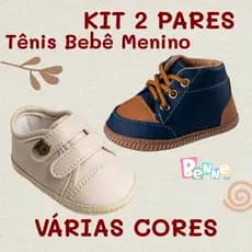 KIT 2 Pares Tênis Infantil Bebê Recém Nascido Menino Batizado Casual Bege Marrom Preto Benne Kids