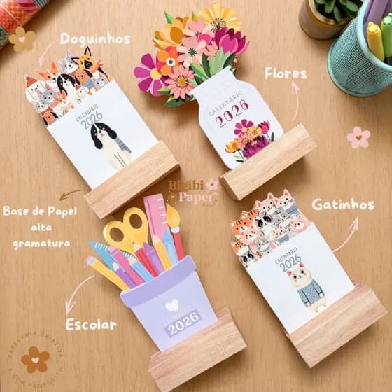 Calendário de Mesa 2026 artesanal e Personalizado - Calendários 2026 - Material Escolar Escritório