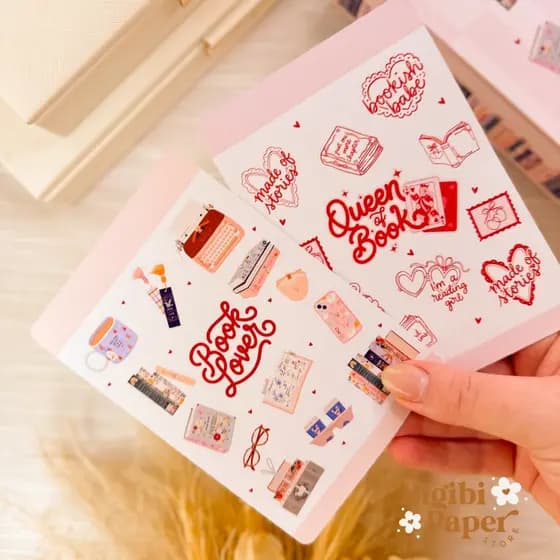 Adesivos Leitura Book Lover A6 Fofo | Kit para Planner Kindle Bullet Journal Reading Girl Aesthetic