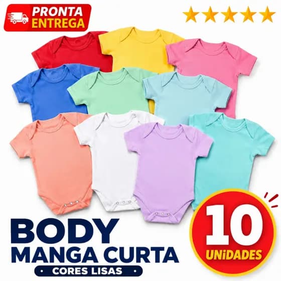 10 Unidades Body De Bebê Manga Curta Infantil Cores Lisas Menino Menina