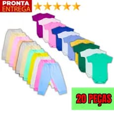 Kit Enxoval Infantil 20 Peças Body Manga Curta E Mijão De Bebê Menino E Menina