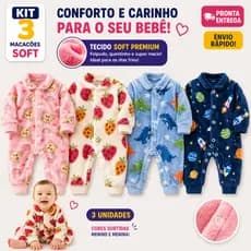 Kit 3 Macacão Soft De Bebê Com Botões Enxoval Infantil