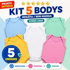 Kit 5 Body Regata Sem Manga Liso Infantil Bebê Menino Menina