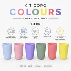 Kit copos colours 400ml  em Polipropileno Resistente livre de BPA