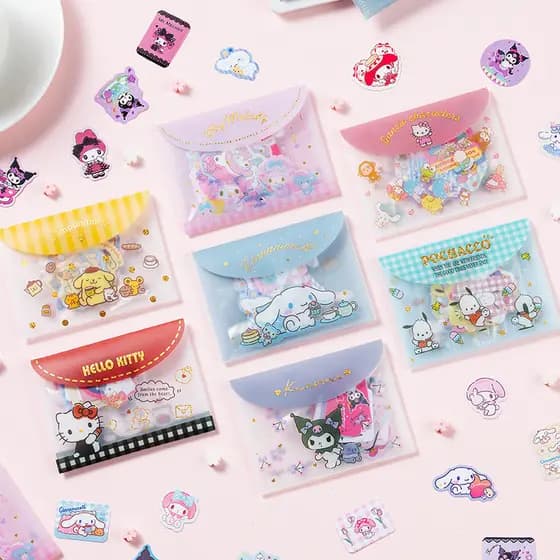 Sanrio Adesivos Kuromi Hello Kitty Pochacco Melody Canela Purin Adesivos de desenho animado bonitos