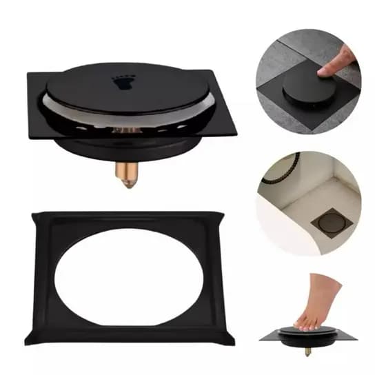 Ralo Click 10x10 Preto com Porta Grelha Para Banheiro