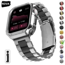 Metal Pulseira De Aço inoxidável+Silicone Meia Case Kit Para Apple Watch Ultra 49mm 40mm 44mm 41mm 38mm 42mm 45mm 46mm