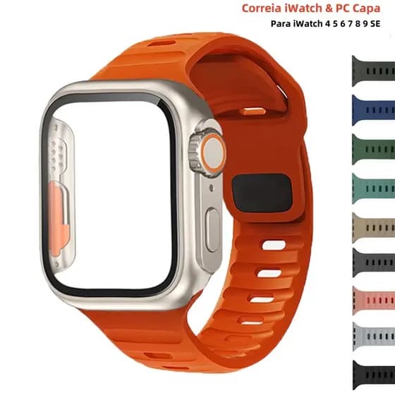 Kit Mudra Ultra Para iWatch Capa+Silicone Pulseira Para Apple Watch 40mm 44mm 41mm 38mm 42mm 45mm iWatch Case+Alça
