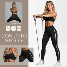 Conjunto Fitness Feminino Calça Legging Forrada Top Alça com Bojo M ao GG