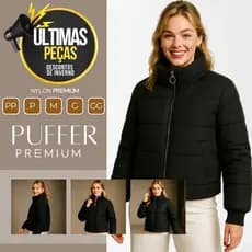 Jaqueta Puffer Impermeável Feminina Gola Alta Zíper Reforçado e Bolso Peluciado