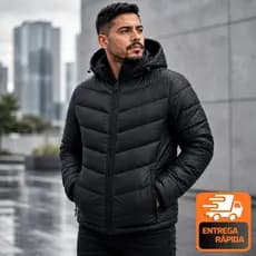 Jaqueta Puffer Masculina Bobojaco Impermeável Forrada Com Capuz Removível e Bolso Zíper 38 ao 46