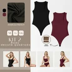 Kit 2 Body Modelador Regata Decote Quadrado Anarruga Premium M ao GG