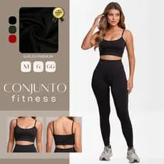 Conjunto Academia Feminino Calça Legging e Top Alça Forrado Zero Transparência