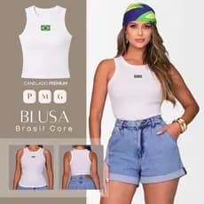 Blusa Regata Feminina Brasil Core Copa do Mundo Canelado Premium P ao GG