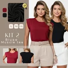 Kit 2 Blusa Feminina Muscle Tee Gola Redonda Malha Premium M, G, GG