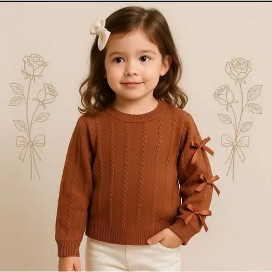 Blusa Infantil Menina Manga Longa Com Lacinhos  Virginia 4 ao 10
