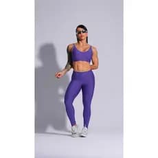 Conjunto Fitness Feminino Top + Calça Cintura Alta Roxo Íris Premium