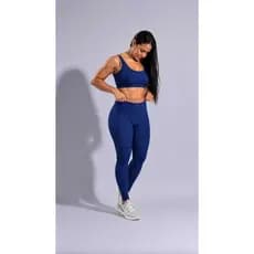 Conjunto Fitness Feminino Top + Calça Cintura Azul marinho Premium