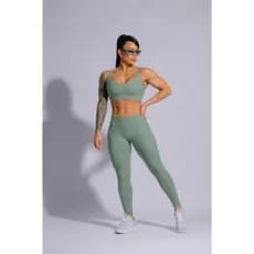 Conjunto Fitness Feminino Top + Calça Cintura Alta Verde Sálvia Premium