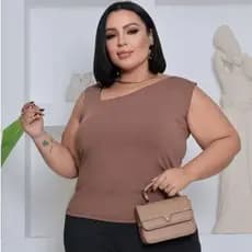 Blusa feminina plus size decote assimétrica viscolycra  blusa regata casual elegante verão ,