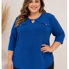 Blusa feminina elegante confortável plus size manga 3/4 modelagem soltinha veste 42 ao 48
