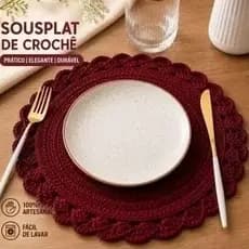 sousplat redondo de crochê mesa posta feita a mão jogo americano toalhinha de mesa