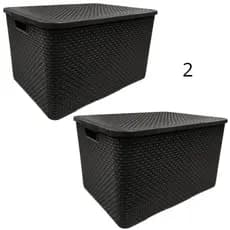 Kit 2 Caixa Cesto Organizadora Rattan com Tampa Multiuso Alça - 7 Litros - Diversas Cores