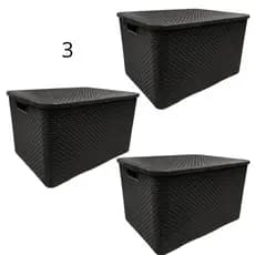 Kit 3 Caixa Cesto Organizadora Rattan com Tampa Multiuso Alça - 7 Litros - Diversas Cores