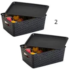 Kit 2 Caixa/Cesto Organizadora Rattan com Tampa Multiuso Alça - 7 Litros - Diversas Cores Colorida