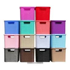 Caixa/Cesto Organizadora Rattan com Tampa Multiuso Alça - 3,5 Litros - 7 Litros - 18 Litros