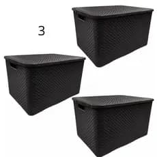 Kit 3 Caixa Cesto Organizadora Rattan com Tampa Multiuso Alça - 3,5 Litros - Diversas Cores