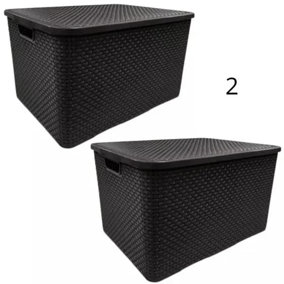 Kit 2 Caixa Cesto Organizadora Rattan com Tampa Multiuso Alça - 3,5 Litros - Diversas Cores