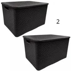 Kit 2 Caixa Cesto Organizadora Rattan com Tampa Multiuso Alça - 3,5 Litros - Diversas Cores