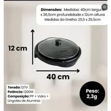 🍖 Grill Elétrico Redondo com Termostato Ajustável Churrasqueira Elétrica Antiaderente 127V/220VPreta