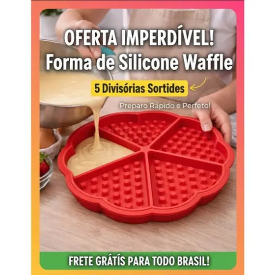 Forma Waffle Silicone Assadeira Biscoito Antiaderente Cozinha Redonda 5 Divisórias Premium🧇