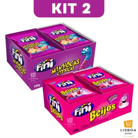 Fini Beijos Dentadura Minhoca Amora Kit 2 Caixas c/12un cada - Bala de Gelatina