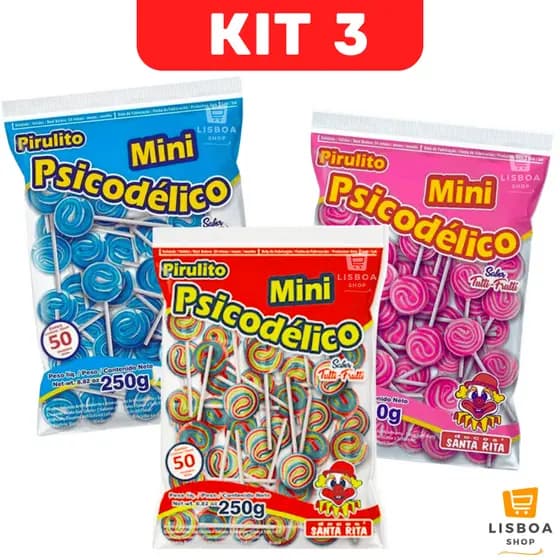 Pirulito Psicodélico Chaves Mini Colorido Para Lembrancinha Kit 3 Pacotes 250g C/50un cada - Santa Rita