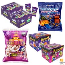 Doces Halloween Pirulito Chiclete Bala Kit 6 Guloseimas com 200 unidades