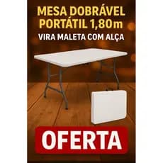 Mesa Dobrável Portátil 1,80m Vira Maleta Com Alça Resistente Camping Oferta