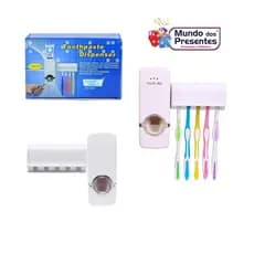 Dispenser automático de pasta de dente com suporte escovas para banheiro
