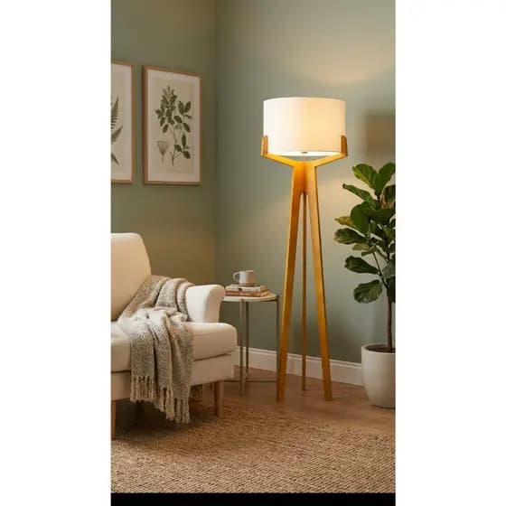 Luminária de Chão em Madeira Viena Minimalista para Sala Quarto Decorativa com Cupula