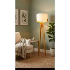 Luminária de Chão em Madeira Viena Minimalista para Sala Quarto Decorativa com Cupula